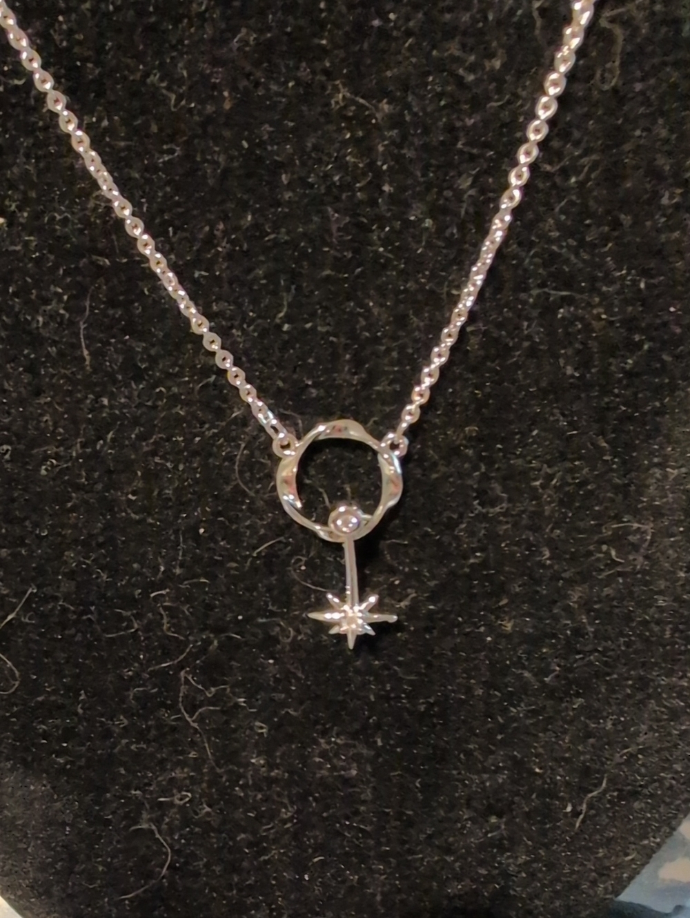White Gold Plated Star Drop Pendant Necklace